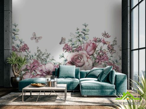 выбрать Фотообои розовые акварельные розы на белом фоне Фотообои Цветы на стену