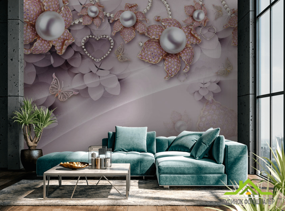 выбрать 3д фотообои Розовые брошки Фотообои 3Д на стену