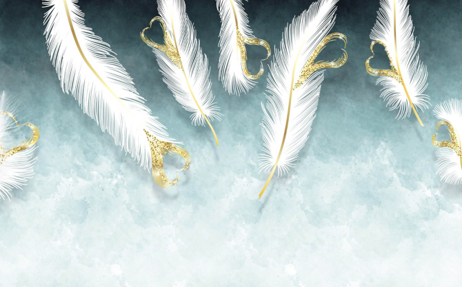 Фотообои Белые перья и золото