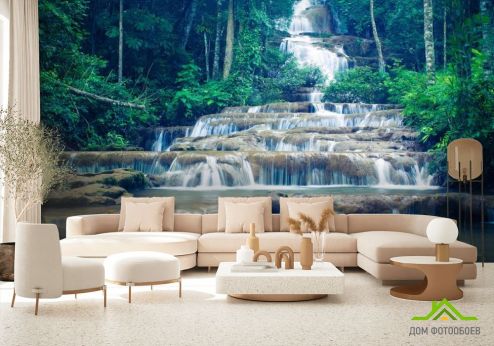 выбрать Фотообои ступенчатый водопад в лесу Фотообои Фотообои Природа: горизонталная, горизонтальная ориентация на стену