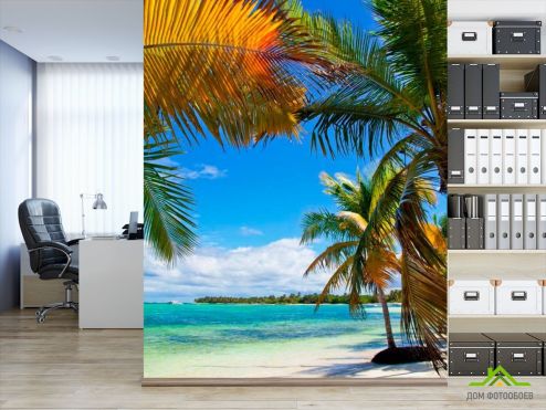 выбрать Фотообои Солнечнные пальмы Фотообои Фотообои Пляж: вертикальная ориентация на стену