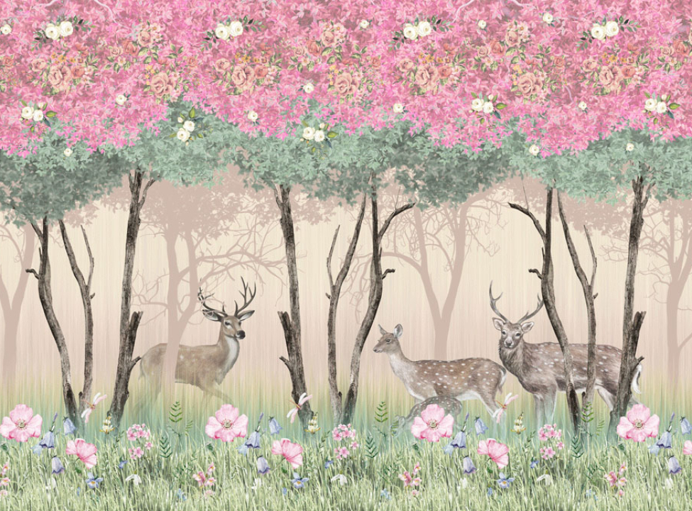 выбрать Фотообои Олени в розовом лесу Каталог фотообоев на стену