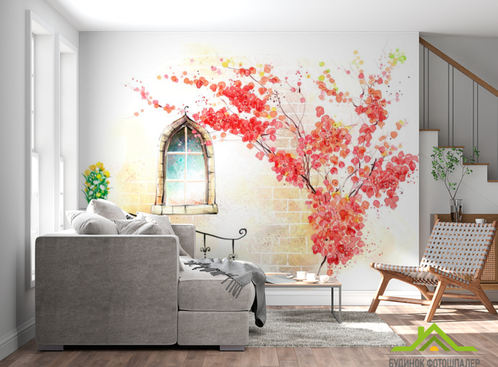 выбрать Фотообои Окно и лестница Фотообои Иллюстрации на стену