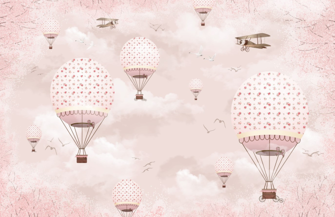 Фотообои розовые воздушные шарики в небе