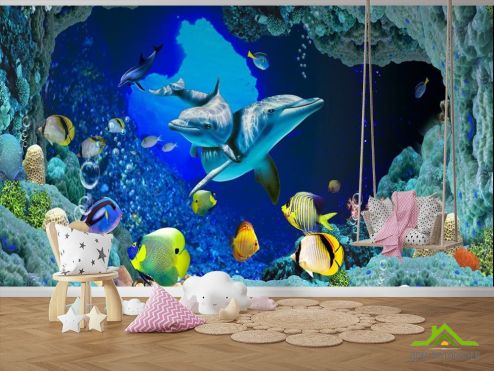 выбрать Фотообои Сказочный подводный мир Синие фотообои на стену
