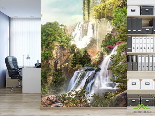 выбрать Фотообои два водопада на скале Фотообои, цвет: «вертикальная» на стену