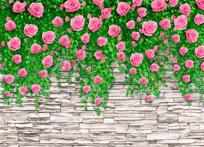 Фотошпалери Кам'яна стіна з трояндами