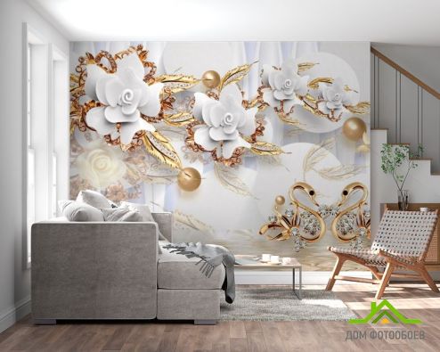 выбрать Фотошпалери Керамічні квіти з золотом Фотошпалери 3Д на стіну