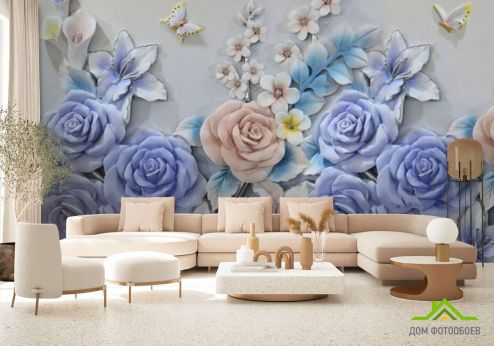 выбрать Фотообои Роз и бабочки Фотообои 3D фотообои: горизонталная, горизонтальная ориентация на стену