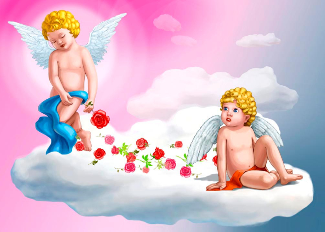 Фотообои Купидоны на облаке