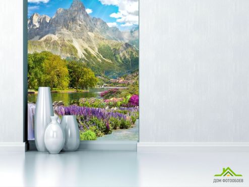 выбрать Фотообои большая гора над озером Фотообои, цвет: «вертикальная» на стену