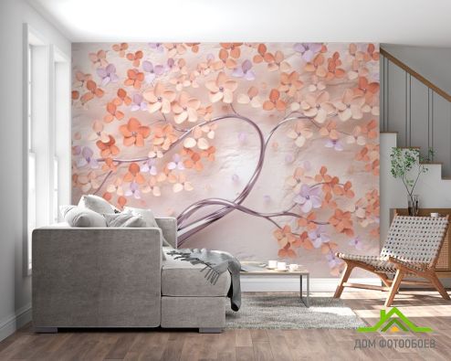выбрать Фотообои 3д дерево персикового цвета Фотообои, цвет: «горизонталная, горизонтальная» на стену