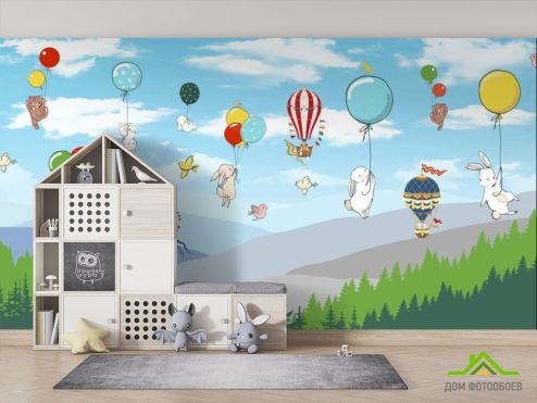 выбрать Фотошпалери Звірі на повітряних кульках Фотошпалери, колір: «квадратна, горизонтальна» на стіну