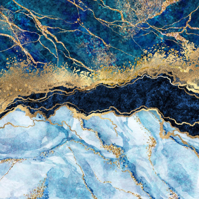 Фотообои Синий Fluid art с золотом