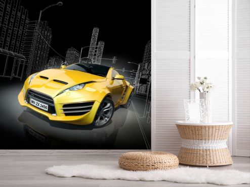 выбрать Фотошпалери жовтий автомобіль Фотошпалери, колір: «квадратна» на стіну