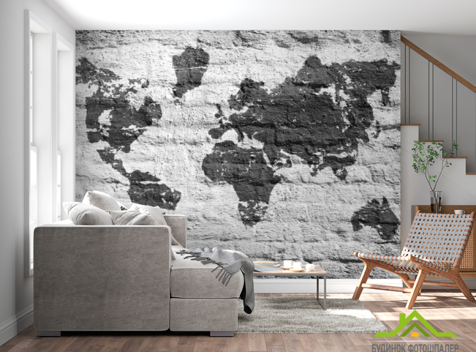 выбрать Фотообои Картами мира на фоне кирпичей Фотообои карта Мира на стену