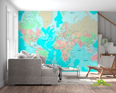 выбрать Фотообои Карта океанов Фотообои Фотообои карта Мира: рисунок  на стену