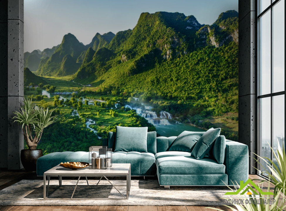 выбрать Фотообои водопад на всю поляну Каталог фотообоев на стену