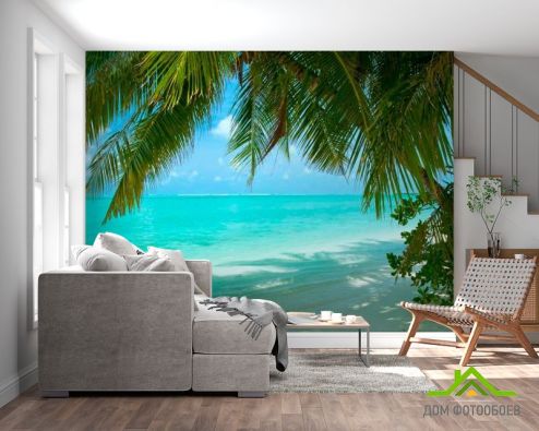 выбрать Фотообои Пальмовые ветви у моря Фотообои Фотообои Море: горизонталная, горизонтальная ориентация на стену