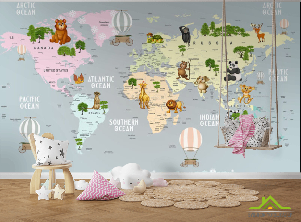 выбрать Фотообои Карта детская для мальчика Каталог фотообоев на стену