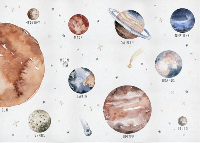 Фотообои Планеты акварельные