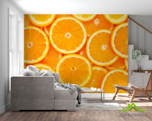 выбрать Фотообои Нарезанные апельсины Фотообои Фотообои Еда и напитки: горизонталная, горизонтальная, оранжевый ориентация на стену