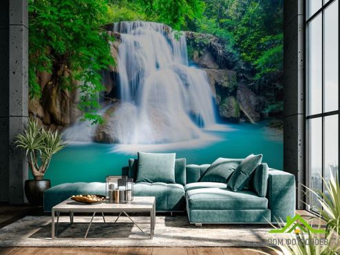 выбрать Фотообои водопад и бирюзовое озеро Фотообои Фотообои Природа: горизонталная, горизонтальная ориентация на стену