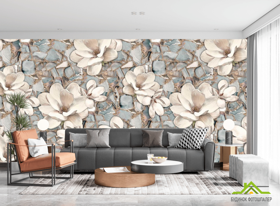 выбрать Фотообои Магнолия на фоне мрамора Каталог фотообоев на стену