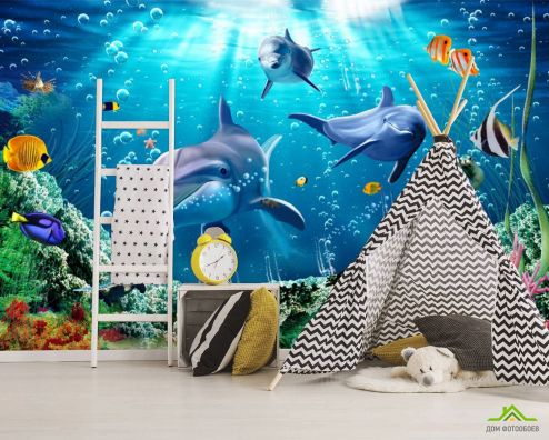 выбрать Фотообои Дельфины в море Фотообои в детскую на стену