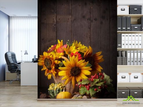 выбрать Фотообои подсолнухи в корзине Фотообои Фотообои Цветы: вертикальная на стену