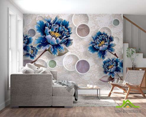 выбрать Фотообои  Цветы синие обьемные Фотообои 3Д на стену