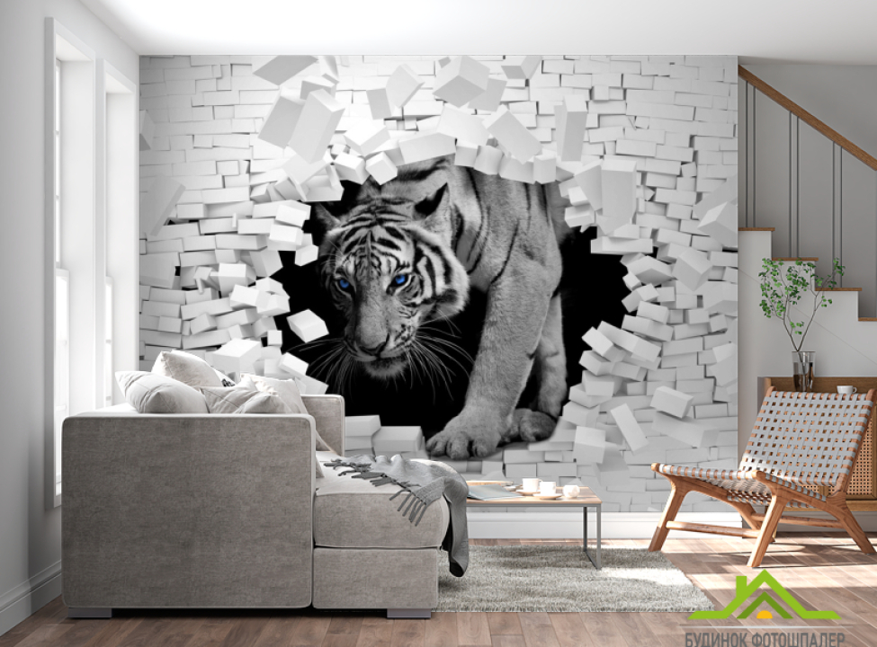 выбрать Фотошпалери Тигр із кам'яної стіни Каталог фотошпалер на стіну