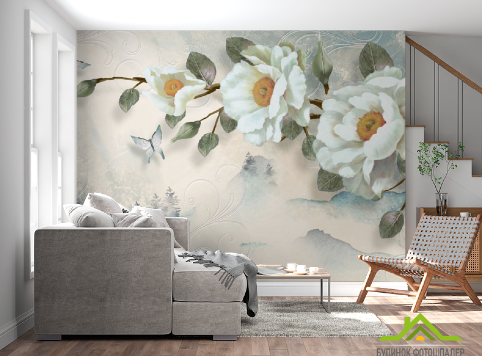 выбрать Фотошпалери Квіти на бірюзовому тлі Каталог фотошпалер на стіну