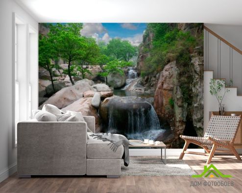 выбрать Фотообои Деревья, вода, горы Фотообои Фотообои Водопад: горизонталная, горизонтальная ориентация на стену