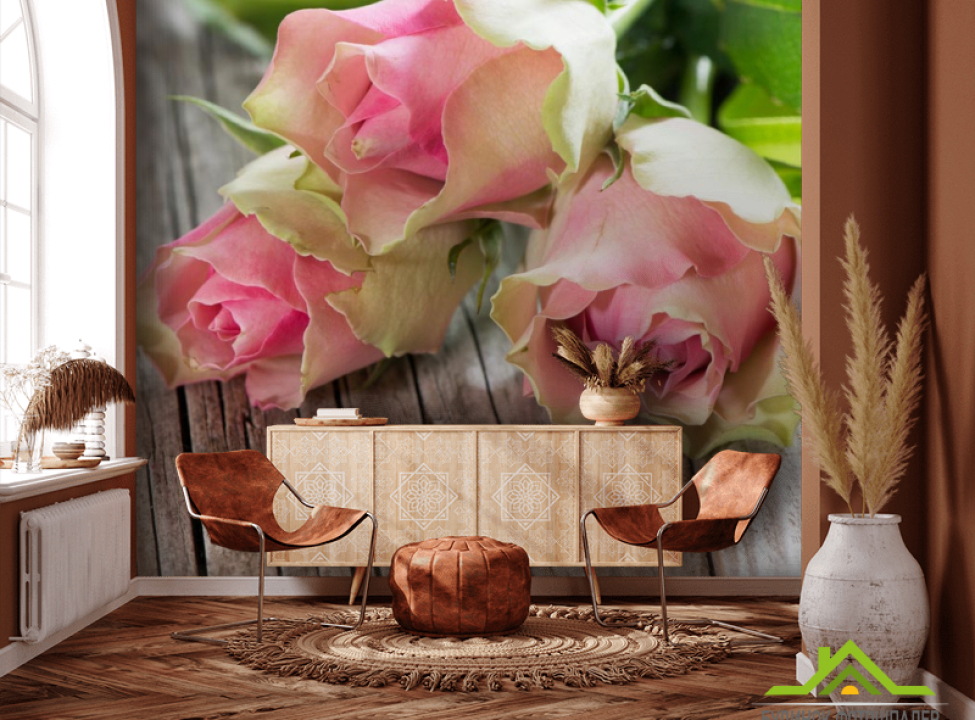 выбрать Фотообои розы на деревянном столе Каталог фотообоев на стену