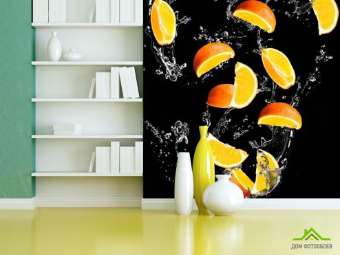 выбрать Фотошпалери апельсинкаи на чорному тлі Фотошпалери Їжа і напої на стіну