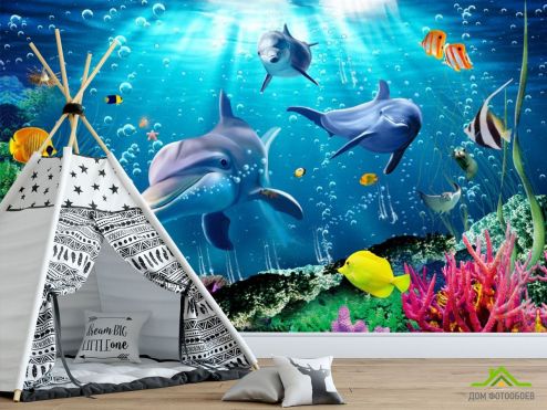 выбрать Фотошпалери Дельфіни в морі Дитячі фотообої на стіну