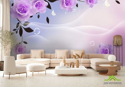 выбрать Фотообои  Фиолетовые 3д цветы Фотообои цветы 3d на стену