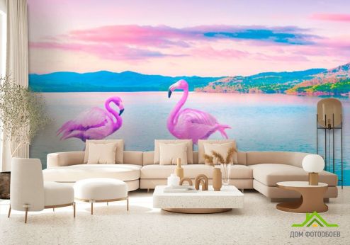 выбрать Фотообои Фламинго Фотообои, цвет: «» на стену