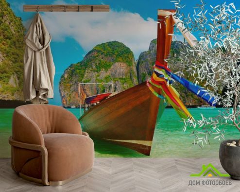 выбрать Фотообои Лодка в бирюзовых водах Фотообои Фотообои Море: фото, зелений, зеленый  на стену