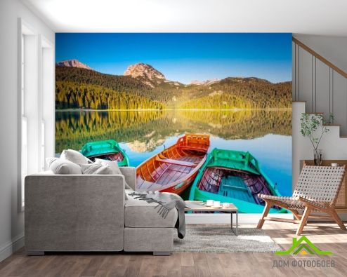 выбрать Фотообои Три лодки Зеленые фотообои на стену