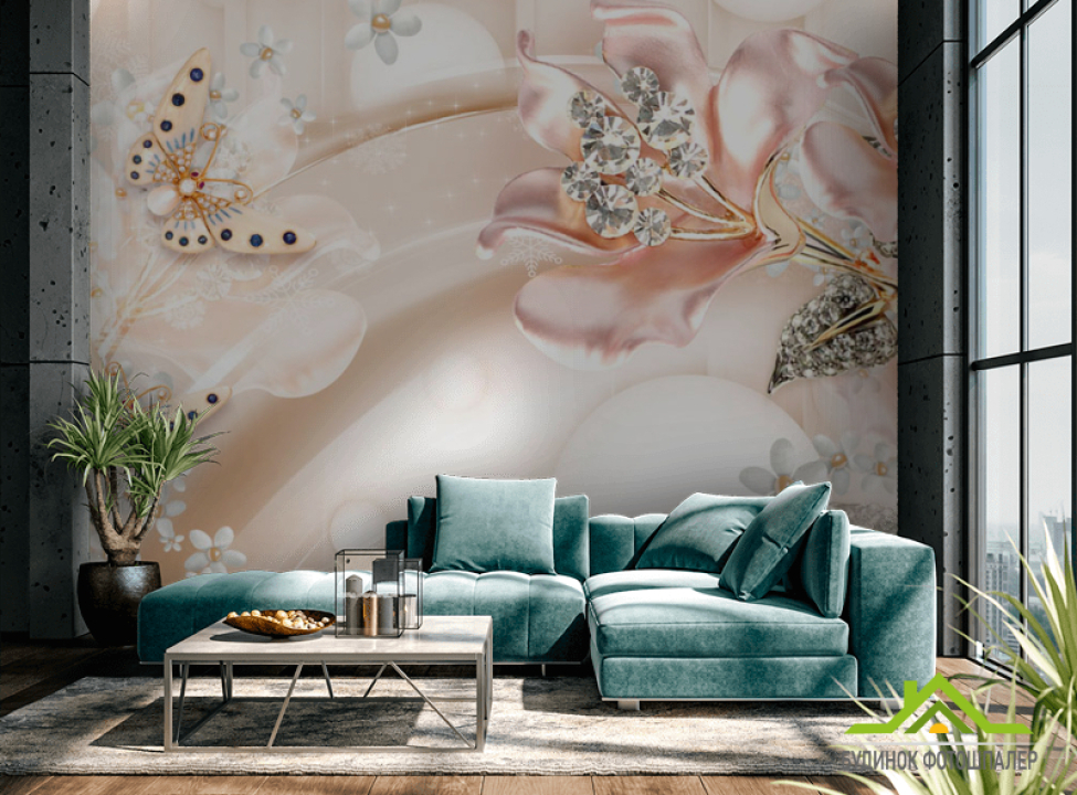 выбрать Фотошпалери Рожеві брошки на атласі Каталог фотошпалер на стіну