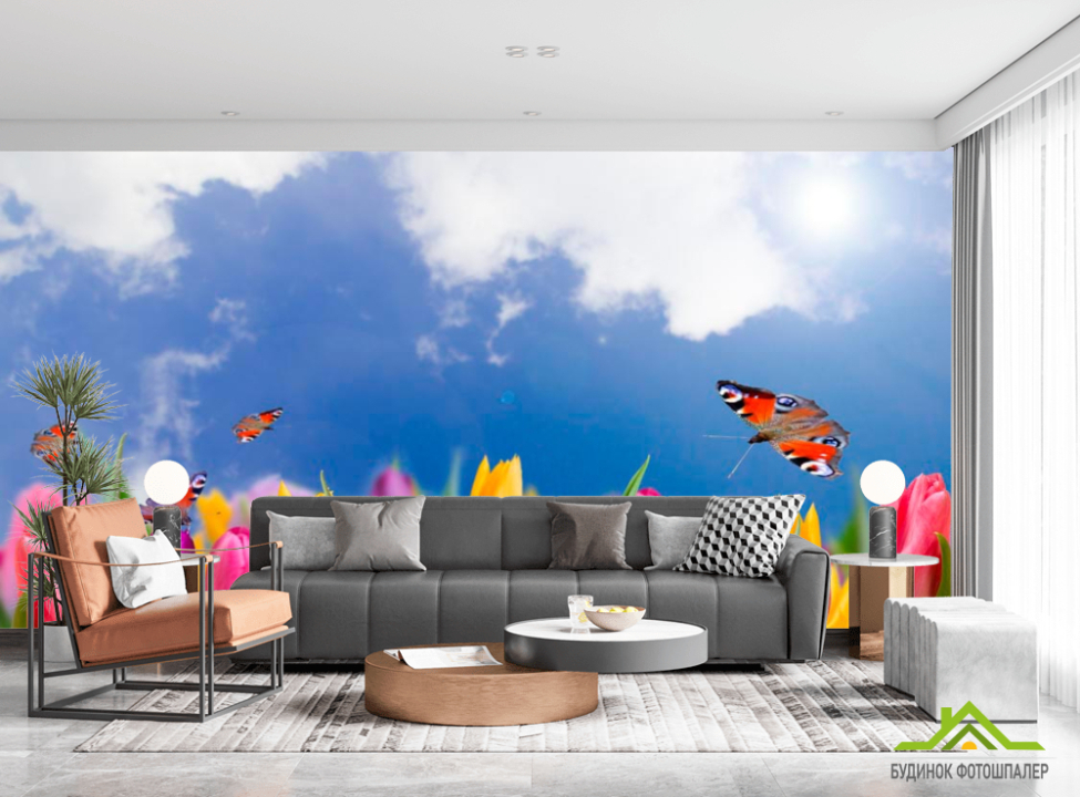 выбрать Фотообои Тюльпаны и бабочки Каталог фотообоев на стену