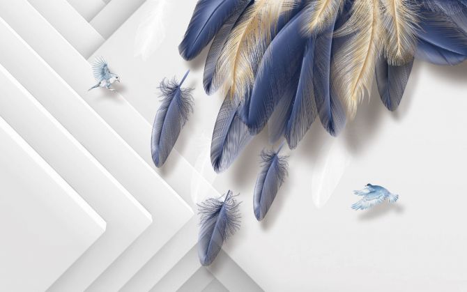 Фотообои Синие 3д перья