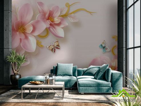 выбрать Фотообои Красивые цветы и бабочки Фотообои 3Д барельеф на стену
