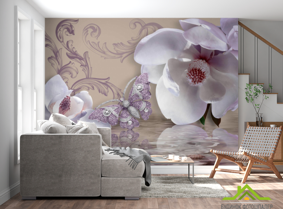 выбрать Фотообои 3д магнолии и брошь Каталог фотообоев на стену
