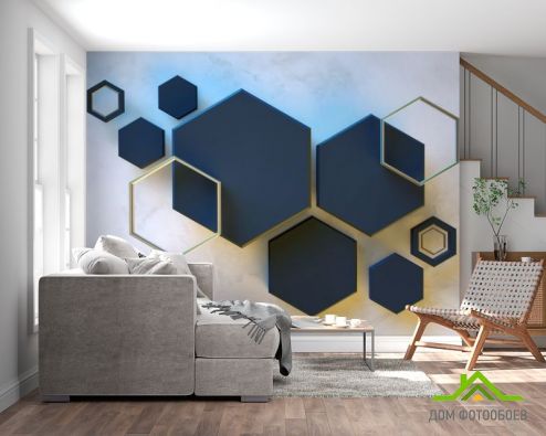 выбрать Фотообои Черные шестиугольники Фотообои 3D фотообои: горизонталная, горизонтальная ориентация на стену