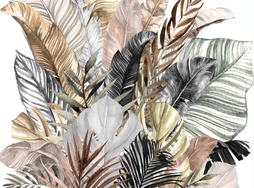 выбрать Фотошпалери тропічні листя з золотом Каталог фотошпалер на стіну