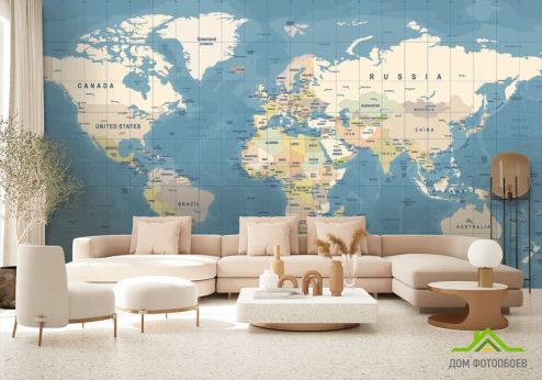 выбрать Фотообои Карта мира на голубом Фотообои Фотообои карта Мира: горизонталная, горизонтальная ориентация на стену