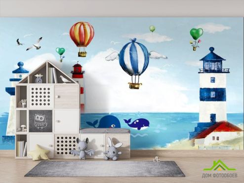 выбрать Фотошпалери Маяк і повітряні кулі Дитячі фотообої на стіну